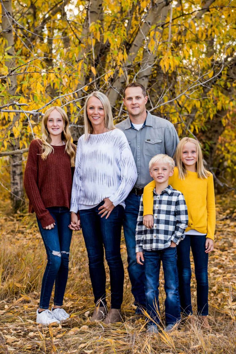 family of five looking at the camera, Bozeman Ponds